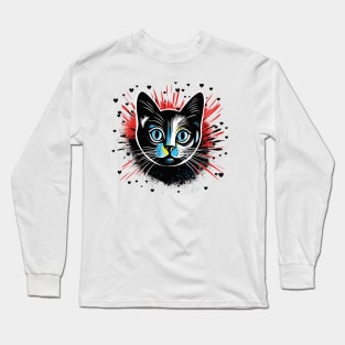 expressionist black cat design for cat owner gift Long Sleeve T-Shirt